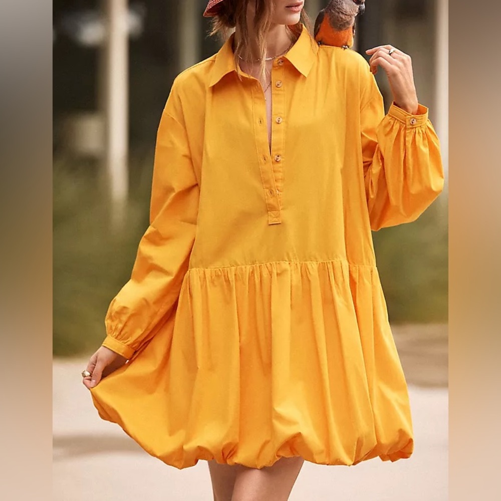 Maeve Yellow / Orange / Marigold Button-Up Shirt Dress - Picture 2 of 5